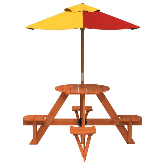 Masă picnic pentru 4 copii cu umbrelă, rotundă, lemn masiv brad WALTI