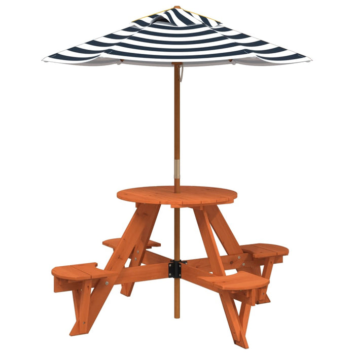 Masă picnic pentru 4 copii cu umbrelă, rotundă, lemn masiv brad - WALTI WALTI