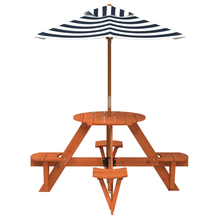 Masă picnic pentru 4 copii cu umbrelă, rotundă, lemn masiv brad - WALTI WALTI