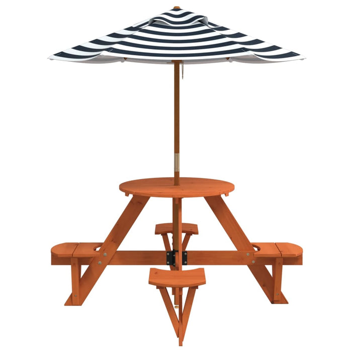 Masă picnic pentru 4 copii cu umbrelă, rotundă, lemn masiv brad - WALTI WALTI