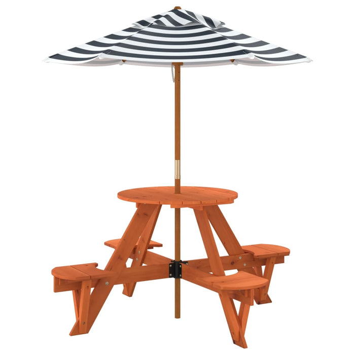 Masă picnic pentru 4 copii cu umbrelă, rotundă, lemn masiv brad - WALTI WALTI