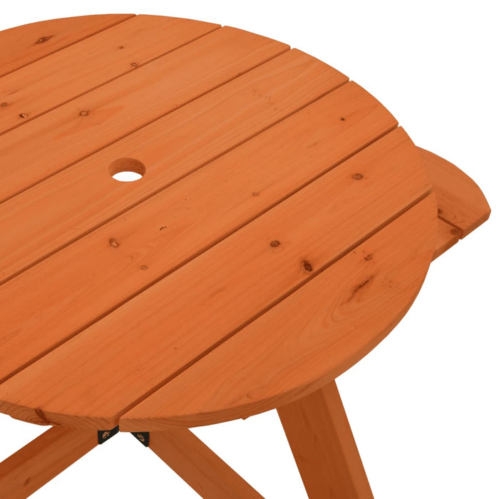 Masă picnic pentru 4 copii cu umbrelă, rotundă, lemn masiv brad - WALTI WALTI