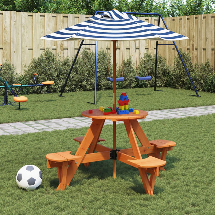 Masă picnic pentru 4 copii cu umbrelă, rotundă, lemn masiv brad - WALTI WALTI