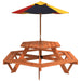 Masă picnic pentru 6 copii cu umbrelă, hexagon, lemn masiv brad - WALTI WALTI
