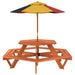 Masă picnic pentru 6 copii cu umbrelă, hexagon, lemn masiv brad - WALTI WALTI