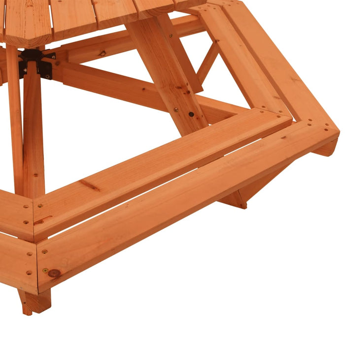 Masă picnic pentru 6 copii cu umbrelă, hexagon, lemn masiv brad - WALTI WALTI