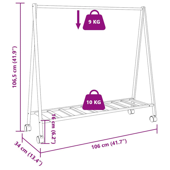 Suport pentru haine cu rafturi și roți 106x34x106,5 cm bambus - WALTI WALTI