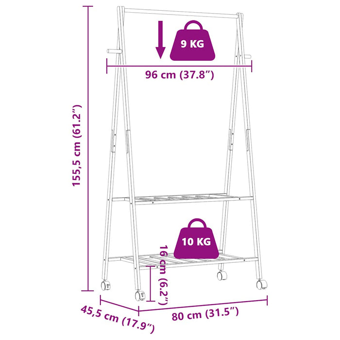 Suport pentru haine cu rafturi și roți 96x45,5x155,5 cm bambus - WALTI WALTI