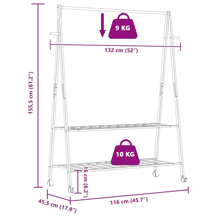 Suport pentru haine cu rafturi și roți 132x45,5x155,5 cm bambus - WALTI WALTI