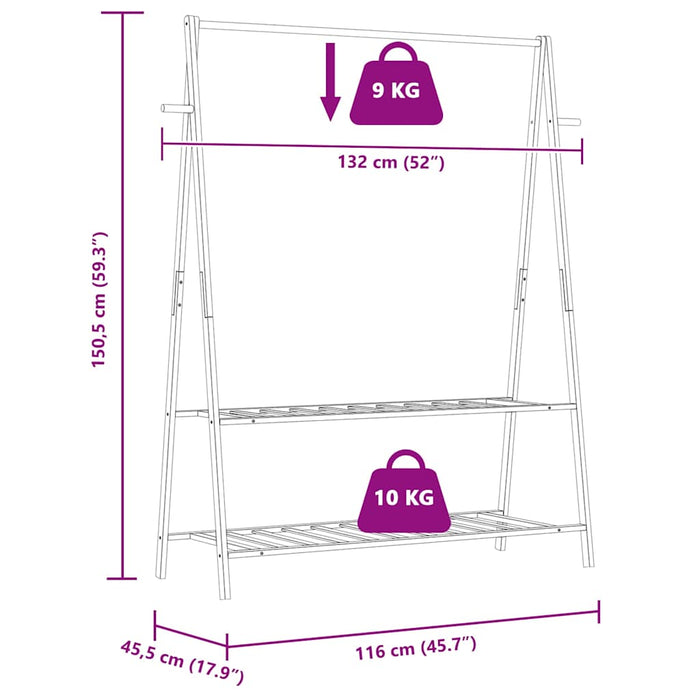 Cuier pentru haine cu rafturi, 132x45,5x150,5 cm, bambus - WALTI WALTI