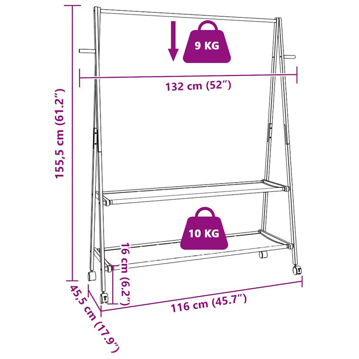 Suport pentru haine cu rafturi și roți 132x45,5x155,5 cm bambus - WALTI WALTI