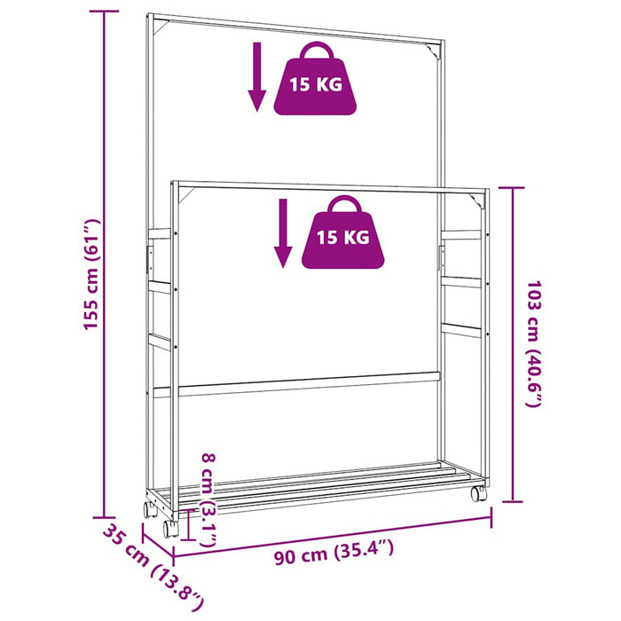 Suport pentru haine cu rafturi și roți 90x35x155 cm bambus - WALTI WALTI