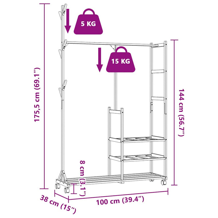 Suport pentru haine cu rafturi și roți 100x38x175,5 cm bambus - WALTI WALTI