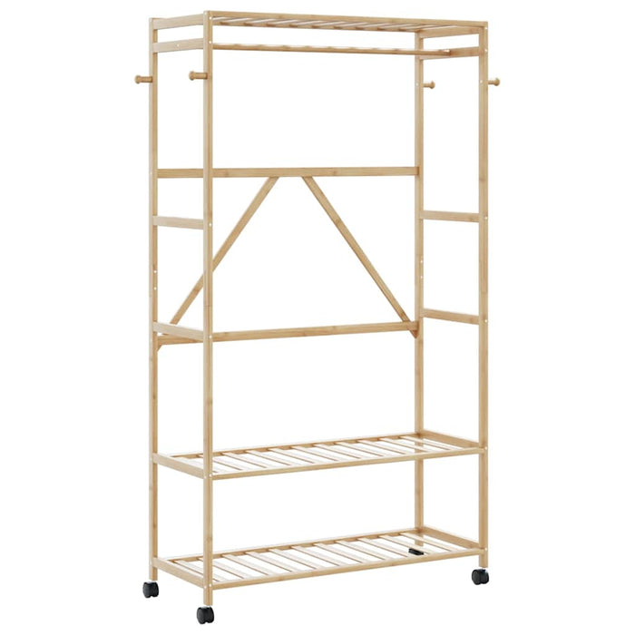 Suport pentru haine cu rafturi și roți 110x40x180 cm bambus - WALTI WALTI