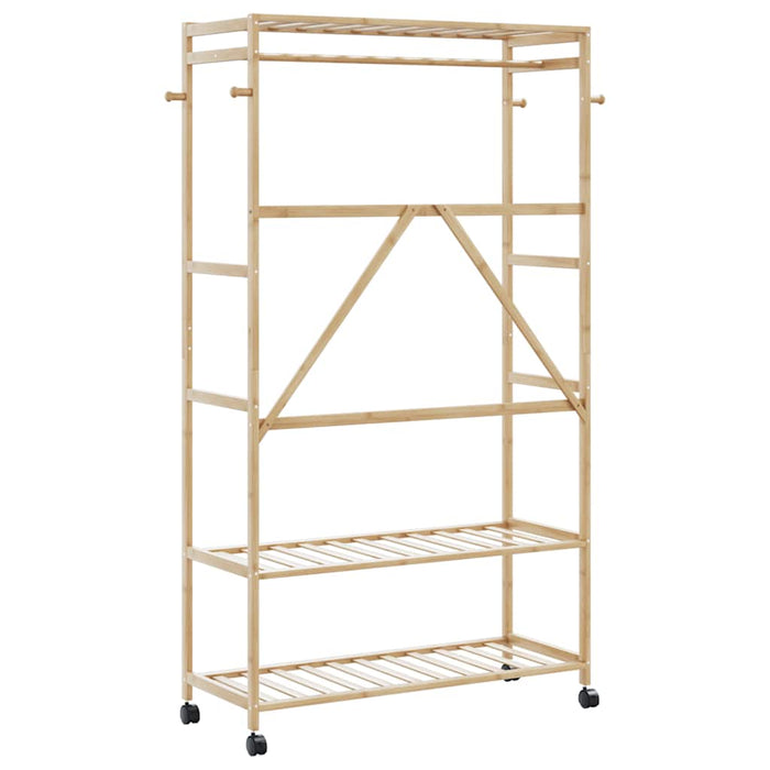 Suport pentru haine cu rafturi și roți 110x40x180 cm bambus - WALTI WALTI