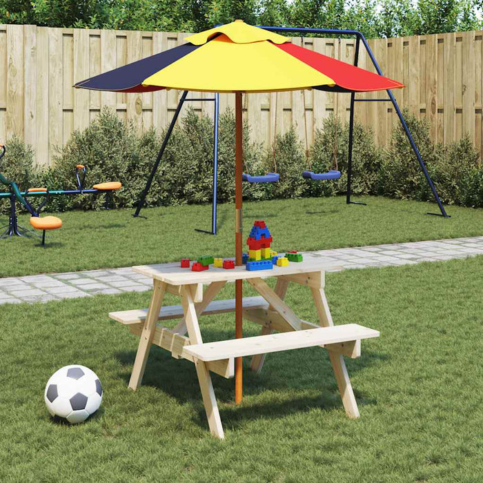 Masă picnic pentru 4 copii, orificiu umbrelă, lemn masiv brad - WALTI WALTI