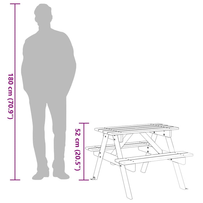 Masă picnic pentru 4 copii, orificiu umbrelă, lemn masiv brad - WALTI WALTI