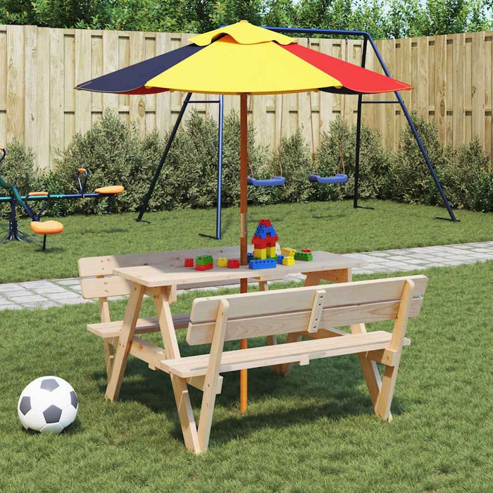 Masă picnic pentru 4 copii, orificiu umbrelă, lemn masiv brad - WALTI WALTI