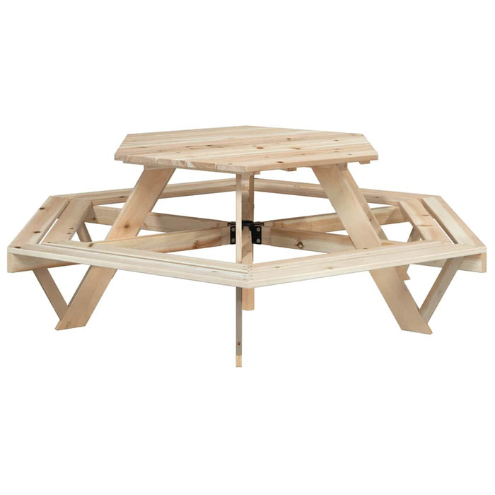 Masă de picnic pentru 6 copii cu bănci lemn masiv brad, hexagon - WALTI WALTI