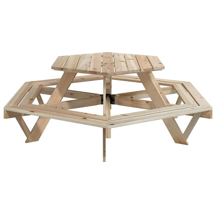Masă de picnic pentru 6 copii cu bănci lemn masiv brad, hexagon - WALTI WALTI