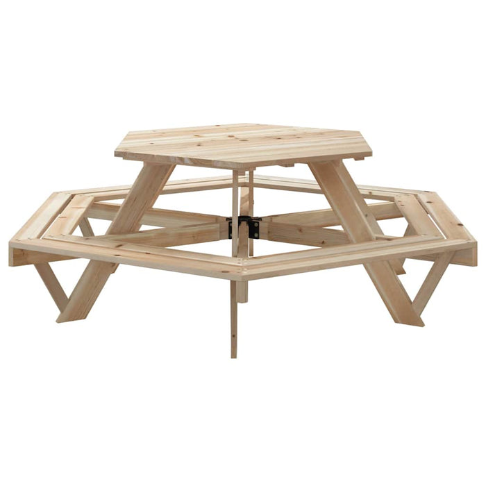 Masă de picnic pentru 6 copii cu bănci lemn masiv brad, hexagon - WALTI WALTI
