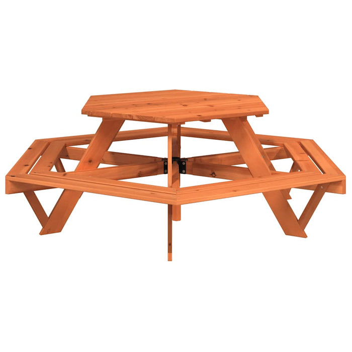 Masă de picnic pentru 6 copii cu bănci lemn masiv brad, hexagon - WALTI WALTI