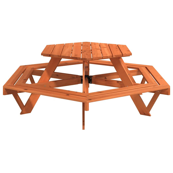 Masă de picnic pentru 6 copii cu bănci lemn masiv brad, hexagon - WALTI WALTI