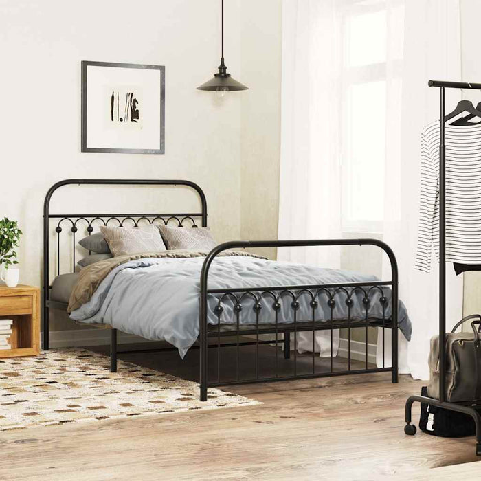 Cadru pat metalic cu tăblii de cap/picioare, negru, 107x203 cm - WALTI WALTI