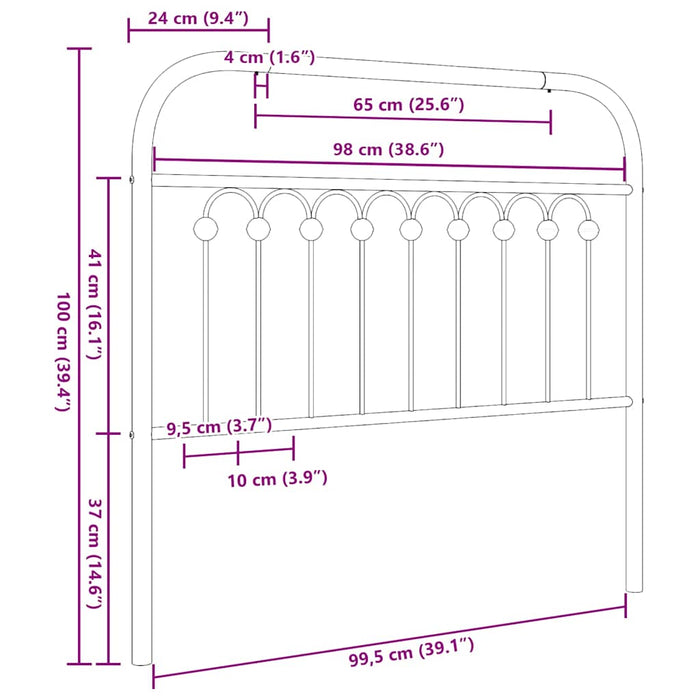 Tăblie de pat de schimb metalică, negru, 100 cm WALTI