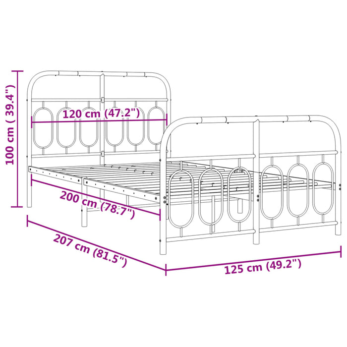 Cadru pat metalic cu tăblie de cap/picioare, negru, 120x200 cm - WALTI WALTI