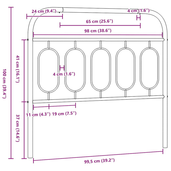 Tăblie de pat de schimb metalică, negru, 100 cm WALTI