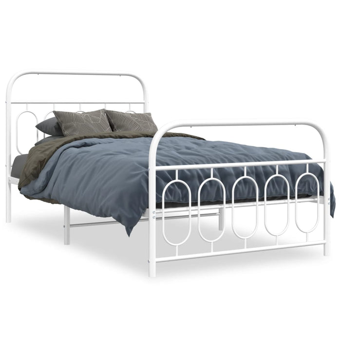 Cadru de pat metalic cu tăblie de cap/picioare, alb, 100x190 cm - WALTI WALTI