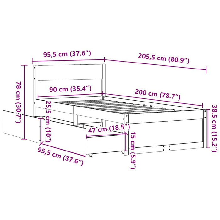 Pat de zi fără saltea, maro ceruit, 90x200 cm, lemn masiv pin - WALTI WALTI