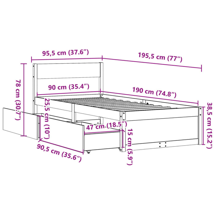 Cadru pat fără saltea, alb, 90x190 cm, lemn masiv de pin - WALTI WALTI