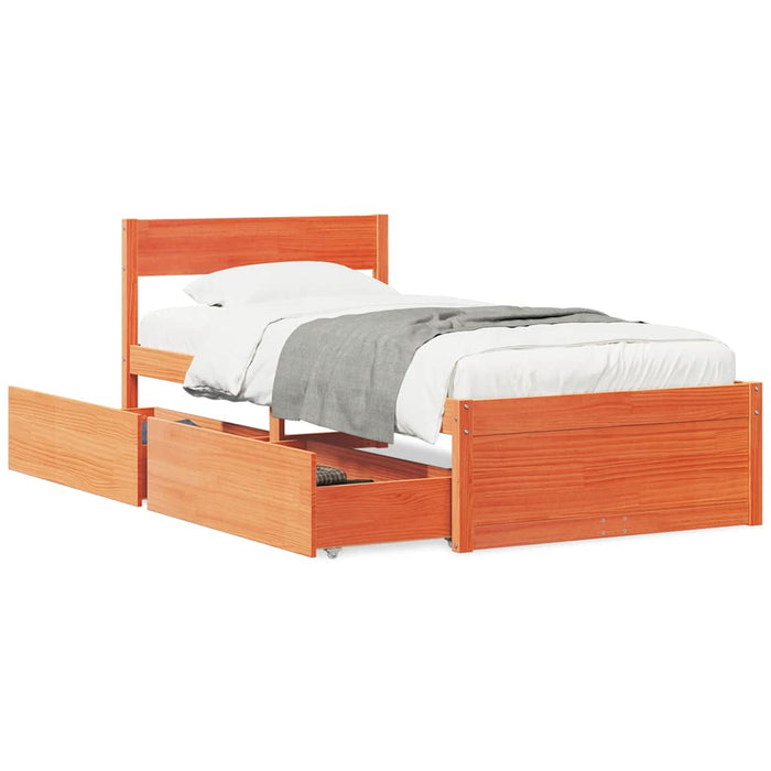 Cadru pat fără saltea, maro ceruit, 75x190 cm, lemn masiv pin WALTI