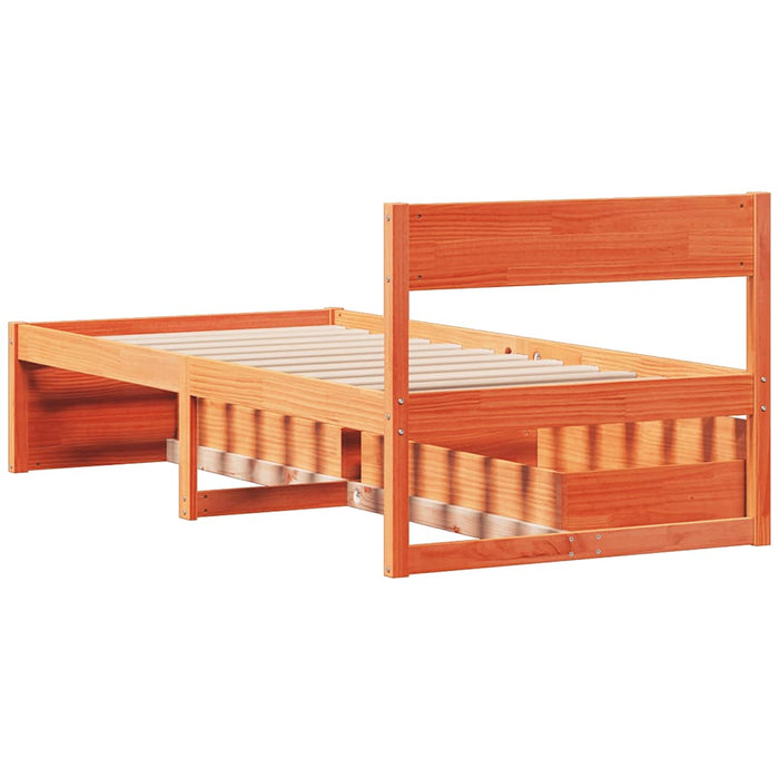 Cadru pat fără saltea, maro ceruit, 75x190 cm, lemn masiv pin WALTI