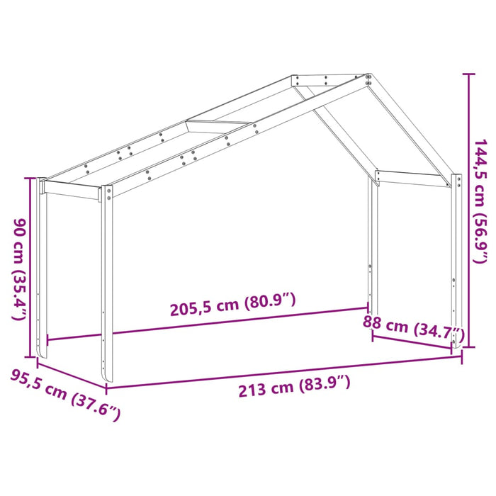 Acoperiș Pat Copii, alb, 213x95,5x144,5 cm Lemn Mass Pin WALTI