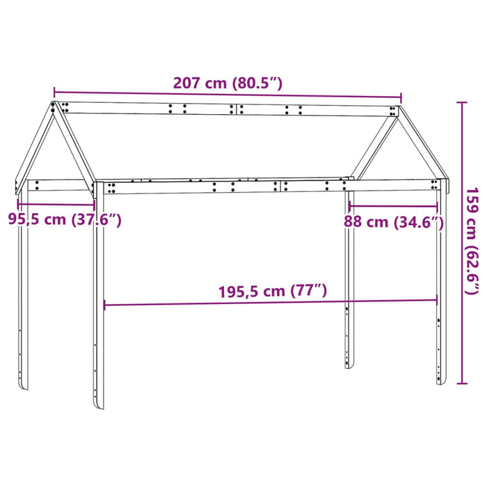 Acoperiș Pat Copii, alb, 207x95,5x159 cm Lemn Mass Pin WALTI