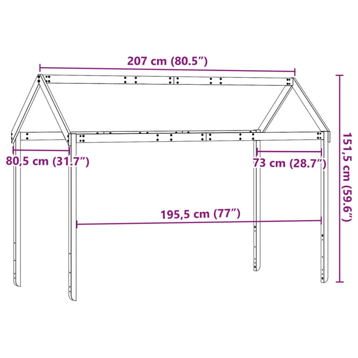 Acoperiș pat de copii, maro, 207x80,5x151,5 cm, lemn masiv pin WALTI