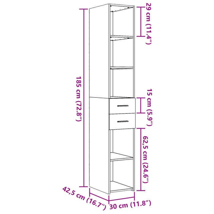 Dulap înalt, gri beton, 30x42,5x185 cm, lemn prelucrat - WALTI WALTI