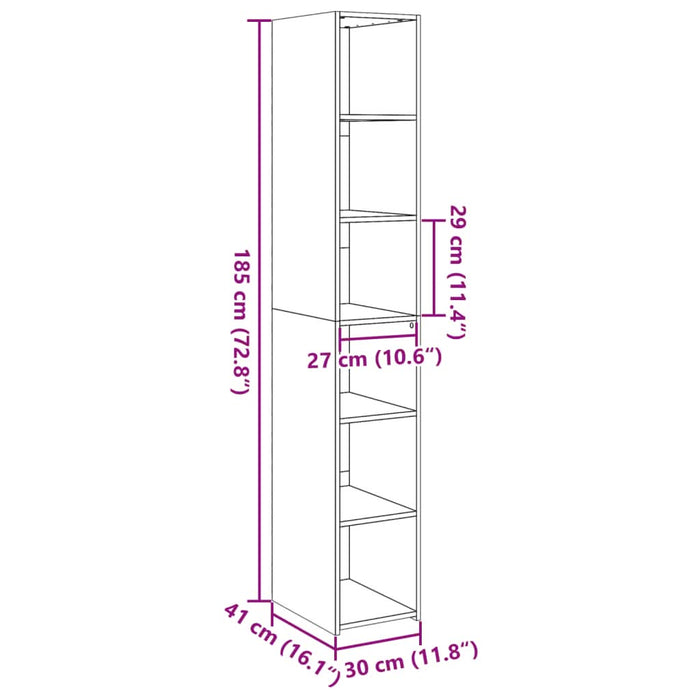 Dulap înalt, gri beton, 30x41x185 cm, lemn prelucrat - WALTI WALTI