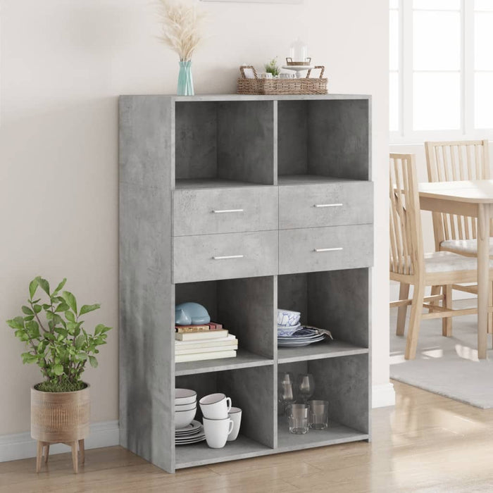 Dulap înalt, gri beton, 80x42,5x124 cm, lemn prelucrat - WALTI WALTI