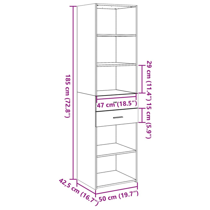 Dulap înalt, gri beton, 50x42,5x185 cm, lemn prelucrat - WALTI WALTI