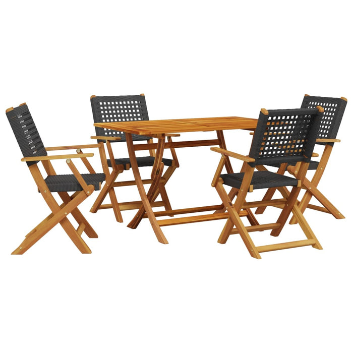 Set mobilier grădină, 5 piese, negru, poliratan și lemn masiv - WALTI WALTI