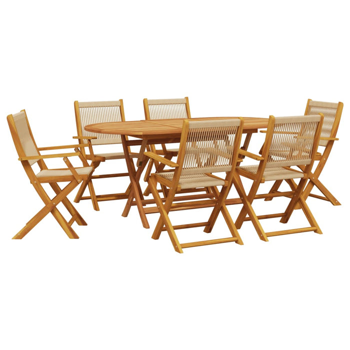Set mobilier de grădină 7 piese polipropilenă bej/lemn masiv - WALTI WALTI