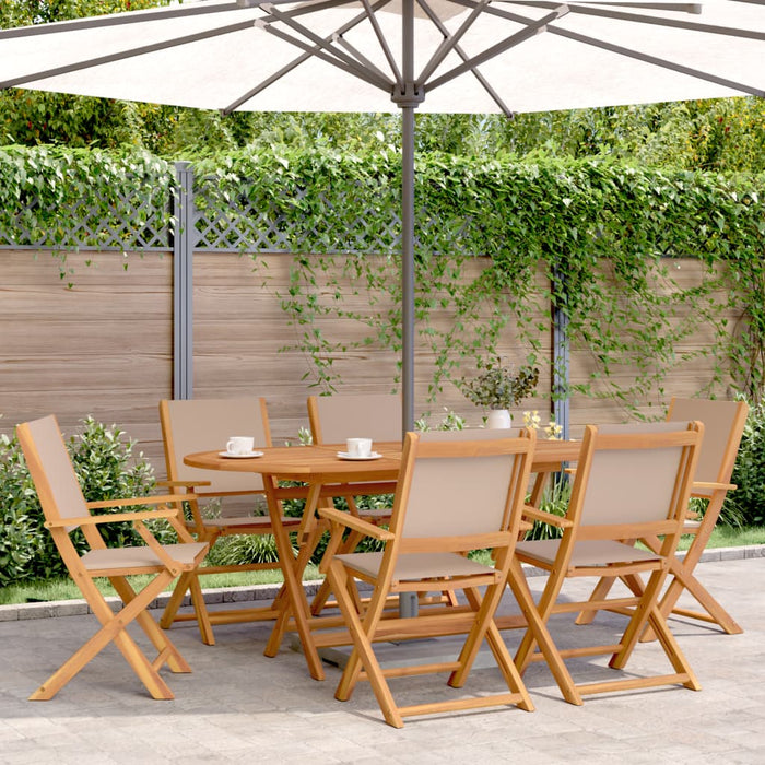 Set mobilier de grădină 7 piese textil taupe/lemn masiv - WALTI WALTI