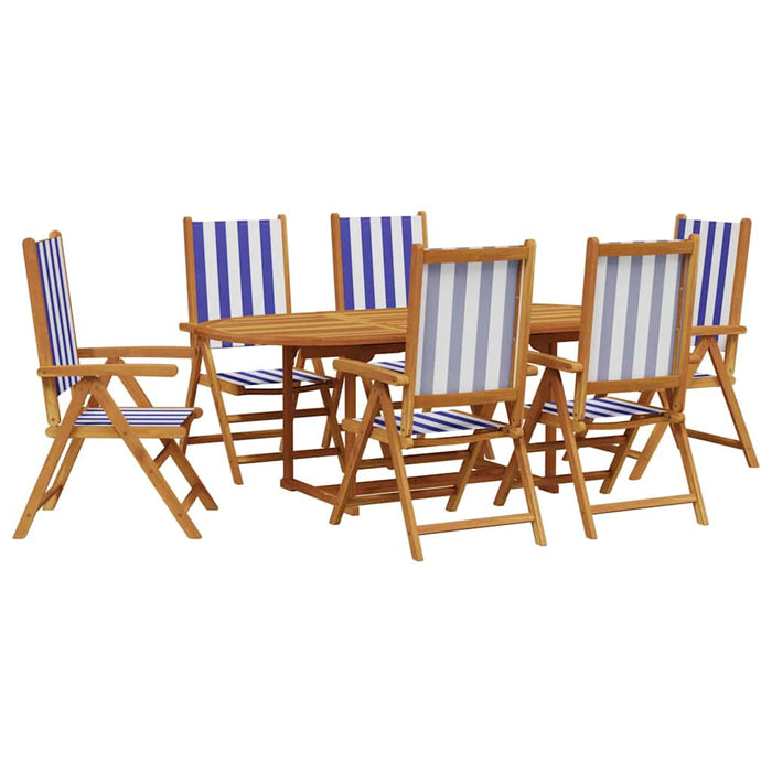 Set mobilier de grădină 7 piese textil albastru alb/lemn masiv - WALTI WALTI
