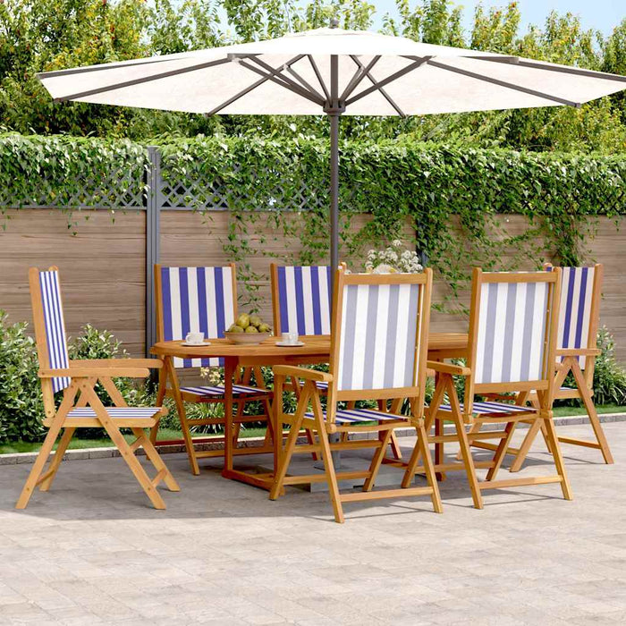 Set mobilier de grădină 7 piese textil albastru alb/lemn masiv - WALTI WALTI