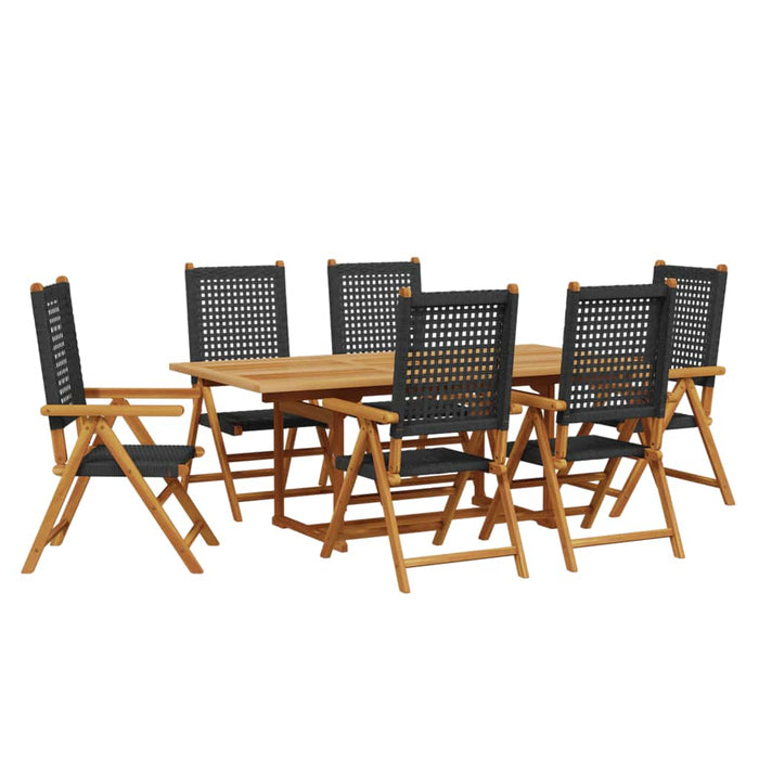 Set masă pentru grădină, 7 piese, negru, poliratan/lemn masiv - WALTI WALTI