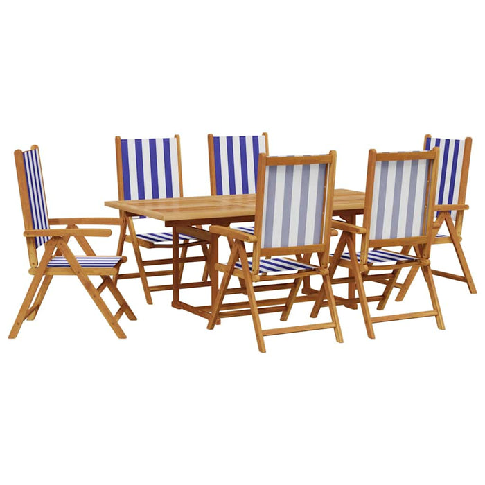 Set mobilier de grădină 7 piese textil albastru alb/lemn masiv WALTI
